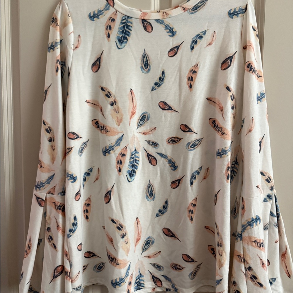 Amelia James Feather Print Blouse - Blue, Pink, Cream